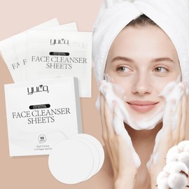 YUCO Face Wash Sheets Travel Pack 50 Sheets,Individual Sachet,for Facial Cleansing,Cloud Cotton Scent,Face Shampoo Soap For Gym,Camping,Vacation,Hotels,Hospital,Business Trip,Flight Travel Essentials