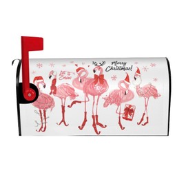 Oplp Pink Flamingos Waterproof Mail Cover Magnetic Mailbox Wraps Merry Christmas Post Letter Box Cover for Garden Home Decor 21x18 in