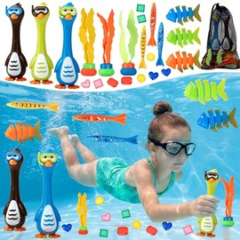 Penguin Diving Toys for Pool, Sinking Pool Diving Toys Underwater Treasure Hunt Game Set with Gems & Storage Bag, Swimming Pool Toys for Kids Ages 4-8 8-12