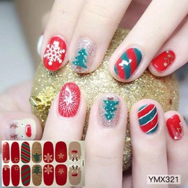 EBANKU Christmas Full Nail Stickers, 8 Sheets Nail Art Polish Stickers Nail Wrap Adhesive Nail Decals with 1Piece Nail Buffers Files