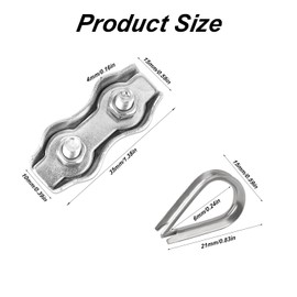 Rybtd Wire Rope Clamps Pack of 24 Duplex Clamp 3 mm and Thimbles 3 mm, 304 Stainless Steel Wire Rope Clip M3 Rope Clamp for 3 mm Steel Cable Rope Rigging