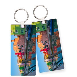 Island Gifting - Image of Colorful Houses in Venice Burano Island in Italy - Keychains Key Chains Keytags - Set of 2