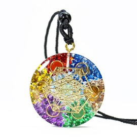 Orgone Metatron Cube Om Necklace, Chakra Crystal Stone for Healing Yoga Mediation, EMF Protection