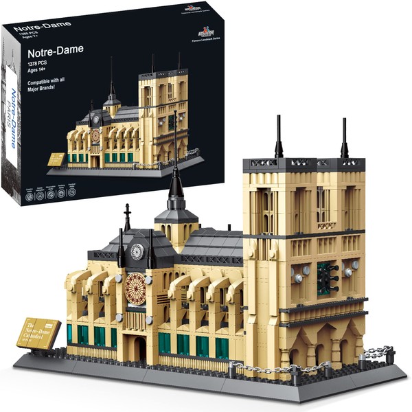 Apostrophe Games Notre-Dame Cathedral Building Block Set (1378 Pieces) Paris's Notre Dame Cathedral Famous Landmark Series - Architecture Model for Kids and Adults