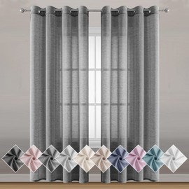 MISS SELECTEX Natural Linen Sheer Curtains for Living Room Elegant Solid Window Drapes Grommet Top Light Filtering Curtains Window Voile Linen Textured Panels for Bedroom 2 Panels 52Wx84L Dark Grey