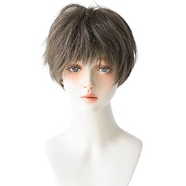 Full Wig, Men's Wig, Harajuku, Brown, Volume, Curl, Wig, Short, Men's, Popular, Fashion, Harajuku, With Net, Natural, Unisex (Cool Ash Brown)