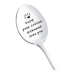 Anniversary Birthday Gifts for Husband Wife Enjoy Your Coffee Dickhead Love You Spoon for Boyfriend Girlfriend Coffee Tea Lover Gift for Couple Funny Engraved Spoon