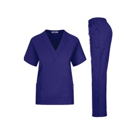 Minty Mint Women's Unisex Solid Medical Scrub Set V-Neck Top and Cargo Pants women juniors nurse doctor hospital scrubs Purple L