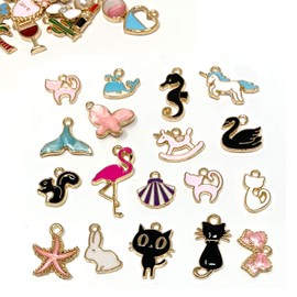 JIALEEY 60PCS Assorted Gold Plated Enamel Animal Moon Star Fruit Charm Pendant DIY for Necklace Bracelet Jewelry Making and Crafting