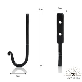 Fayesia Living Black Wall Hooks for Hanging - Blacksmith Handmade Wrought Iron Coat Hooks Wall Mounted - Door Hooks for Keys, Hats, Towels etc. - Kitchen, Bathroom, Hallway - Set of 6