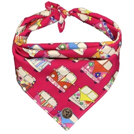 Spoilt Rotten Pets Tied Neckerchief Dog Bandana Fancy Dress Dog Costume (Small Fits Up To 16" Neck, Campervan Pink)