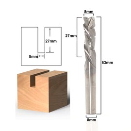 Sinoprotools CNC Spiral Groove Cutter with Sawtooth, 8 mm Shank, 27 mm Cutting Length, Up-Downcut Cut, Solid Carbide Compression Mill, for Grooving, Used for Wood (3 + 3 Flutes with Sawtooth)