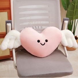 Plush Heart Shaped Pillow Car Neck Pillow with Angel Wings Car Headrest Pillow Soft Comfortable Car Seat Pillow for Driving Travelling Room Office Car Decor, 19.7 x 8.2 Inch (Pink)