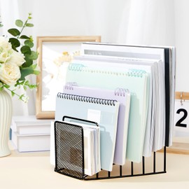 Chivertion 2 Pcs 7 Slot Incline File Sorter Metal Wire Mesh File Racks for Desktop Letter Sorter for Magazine Folder Book Organizer Home Office School Paper Mail Desk Storage Holder(Black)