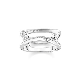 THOMAS SABO Ladies Silver Wave Ring with White Stones TR2382-051-14-58 Ring Size N, Sterling Silver, Cubic Zirconia