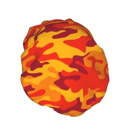 Fall Orange Camo Camouflage Shower Cap for Women Reusable Double Layers Waterproof Shower Hair Protector PEVA Lined Shower Hat for All Long Hair Lengths, Stretchy Adjustable Shower Caps