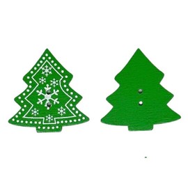 (Pack of 25) Green and White Wooden Christmas Tree Buttons