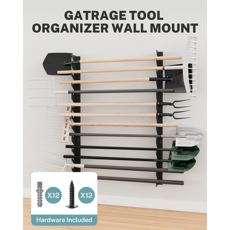 JivaJot Garage Tool Organizer Wall Mount, Shed Yard Tool Organizer