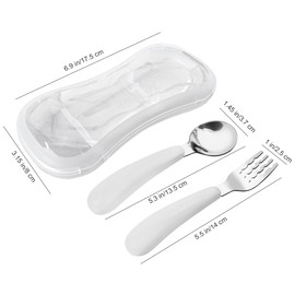 VANRA 2 Pieces Toddler Fork and Spoon Set with Travel Case 18/8 Stainless Steel Toddler Utensils Kids Silverware Children Flatware Child Cutlery Set for School Lunch Box (White)