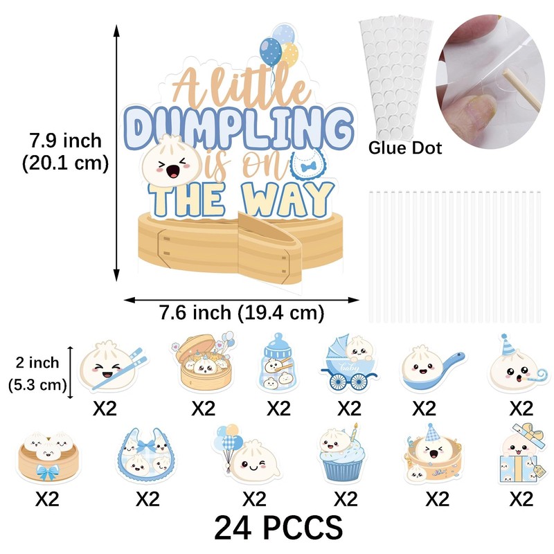 GRULLIN Blue Little Dumpling Baby Shower Cupcake Topper with Themed