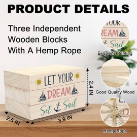 Inspirational Tiered Tray Decor, Let Your Dream Set Sail Wooden Book Stacks with Hemp Rope, Summer Decorative Book for Farmhouse, Faux Books Decor for Home Boat Beach Campe, Housewarming Gifts (08)