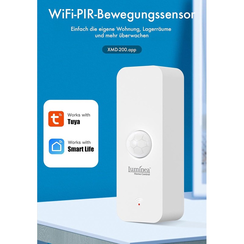 Luminea Home Control Motion Sensor: WiFi Indoor Motion Sensor for