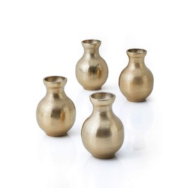Serene Spaces Living Set of 4 Gold Floral Classic Bud Vase, Stylish Flower Vases for Centerpieces at Weddings, Party Tables, Dining or Coffee Table, Thanksgiving, Fall Decor,4.5" Tall & 2.75" Diameter
