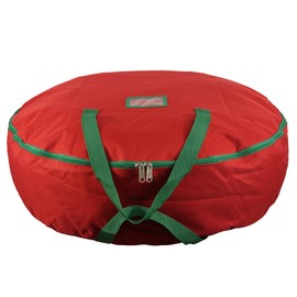 Heavy Duty Wreath Bag Quality Reusable Christmas Garlands Storage Container High Density Polyester Laundry Bags with Hangable Handles 30 inch Red