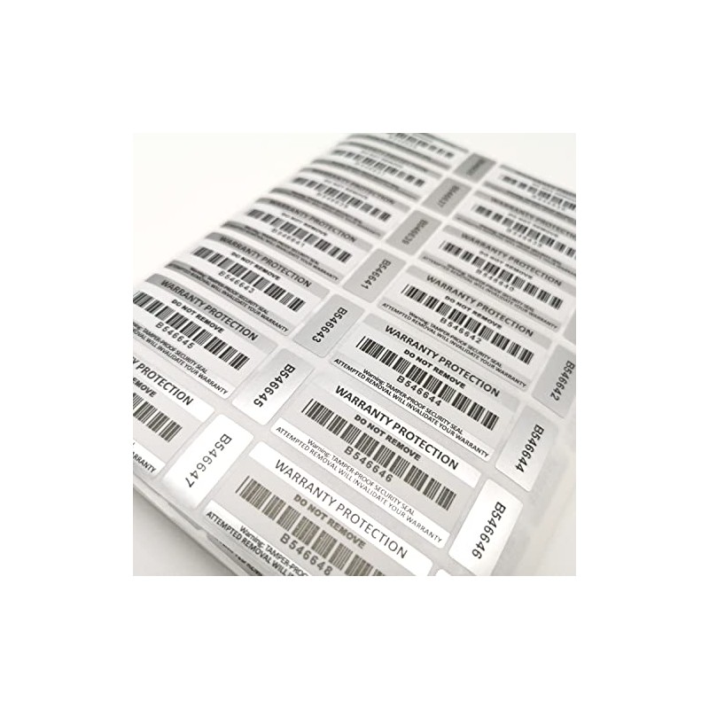 Tamper Proof Stickers in 7 Pack Sizes (50-2500pcs) 2-Part Warranty