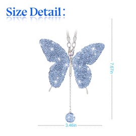 XINLIYA Bling Butterfly Diamond Car Accessories, Crystal Car Rear View Mirror Charms for Women, Car Decoration Lucky Gifts Hanging Interior Crystal Ornament Pendant Decor for All Cars （Light Blue）