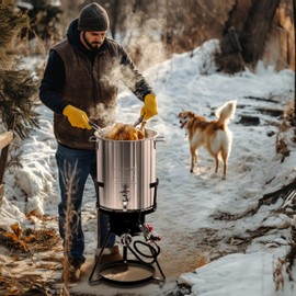 Red Mountain Valley 30 Qt Outdoor Propane Turkey Fryer with Basket,Oil Drain Valve and Timer, Large Outdoor Cooking Equipment for Turkey, Chicken Wings, Fish and Seafood,50,000 BTU Burner