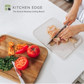 KitchenEdge Premium Acacia Cutting Board with Nesting Rice Fiber Chopping Board for Cooking Prep, 2 Piece Kitchen Set, Non-Slip Feet with Juice Groove, Heavy Duty Construction, Pre Oiled, 15" x 11"