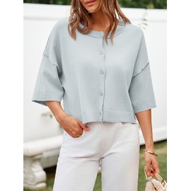 Cicy Bell Womens Half Sleeve Cardigan Sweaters Cropped Button Down Tops Oversized Lightweight Ribbed Knit Summer Outfits