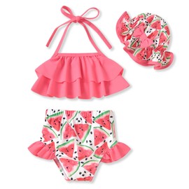 Infant Baby Girls Swimsuit Bikini Watermelon Two Pieces Bathing Suit Swimwear Summer Beach Wear Set Pink 6-12 Months