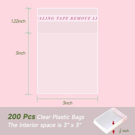 Yeaban 3”x3“ Cookie Bags – 200 Pack, Clear Self-Sealing Cellophane Bags, Resealable Treat Bags for Candy Snack Cookies Baked Food and Party Favors