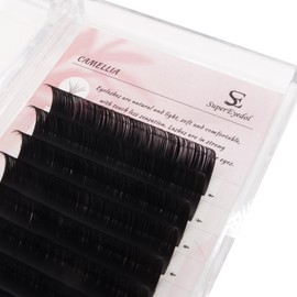 SuperEyedol Camellia 0.07mm Eyelash Extensions Professional Supplies J,B,C,CC,D,DD Curl 8-15mm One Strip 3 Mixed Lengths Individual Lashes Matte Black, No glue at root Soft Rapid Blooming (CC-11-12-13)