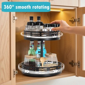 Turntable Organiser, 2 Levels, Spice Rack, Rotatable, Kitchen Shelf, Standing, No Drilling, Corner Shelf for Kitchen, Worktop, Cabinet, Coffee Table, Bathroom