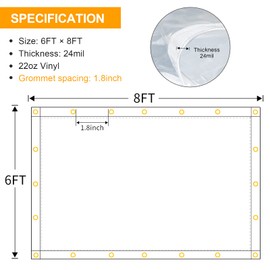 6 x 8FT Outdoor Clear Tarp Curtain Waterproof Wind-Proof 24 Mil Transparent Vinyl Tarp for Patio Pergola Garden Canopy Rainproof Anti-Tear PVC Thick Cover with Grommets