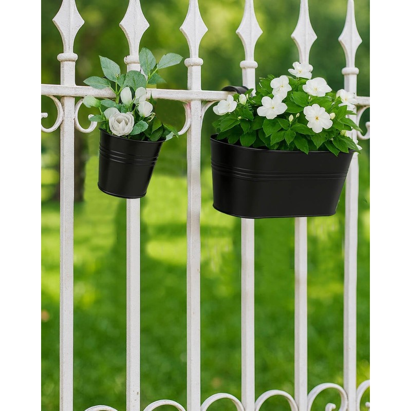 vensovo 8 Pcs Metal Railing Planters Set, 10.8" Oval &