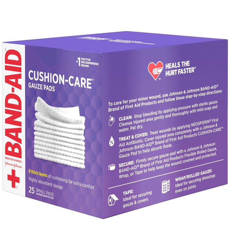 Band-Aid Brand Absorbent Cushion Care Sterile Square Gauze Pads for