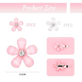 Mezrkuwr Pack of 10 White Pink Mini Flowers Hair Clips with Rhinestones, Cute Hair Clips, Flower Hair Pins, Decorative Hair Clips, Wedding Hair Clips, Flower Hair Accessories