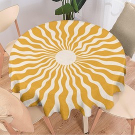 JanJCurt Sun Sunshine Tablecloth, Abstract Hippie Retro Sunset Print Table Cloth Cover for Home Kitchen Dining Party Patio Indoor Outdoor, Round(36x36in)