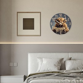 XNM Brown Wall Clocks Battery Operated 14 Inch Glass - Farmhouse Rooster Wall Clock for Kitchen - Analog Rustic Animal Wall Clock Non Ticking