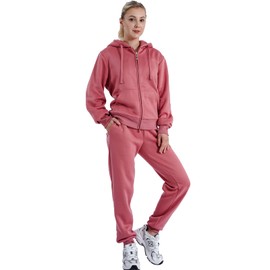 LeeHanTon Womens Sweat Suit 2 Piece Tracksuits Fleece Sherpa Lined Hoodie Sweatpants Warm Outfits Jogging Suits Sets LJS100 Mauve 3XL