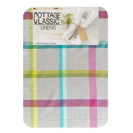Lintex Prism Contemporary Easter Cottage Plaid Cotton Weave Fabric Napkins, Country Classic Aqua, Pink and Green Plaid Indoor/Outdoor Cottage Napkins, Set of 4 Napkins