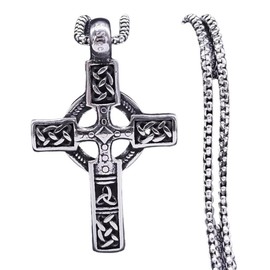 Fantasy Forge Jewelry Medieval Celtic Cross Necklace Mens Womens Silver Stainless Steel Irish Crucifix Pendant