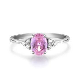 Hand Made Ladies 925 Sterling Solid Silver Oval Cut Pink and White Sapphire Ring (U)