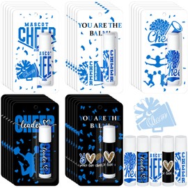 Loopeer 30 Pcs Cheer Lip Balm Bulk Cheer Team Gifts Party Favors Cheerleading Gift for Teammates Cheerleaders Teen Groups Competitive Sport Party Supplies(Blue)