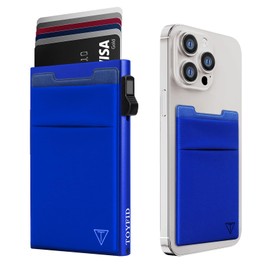 TOYFID Credit Card Holder with Coin Pocket, RFID Protection Pop Up Wallet, Men's Wallet, Mini Wallet, Minimalist and Wallet on the Back of Phone, blue, Modern