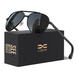 LUENX Sunglasses for Men Polarized Driving Sun Glasses UV400 Protection 60mm,Black Lens Black Frame